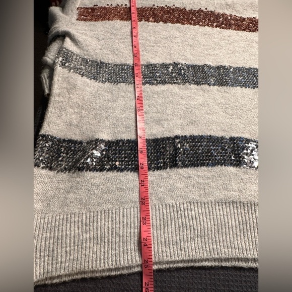 Nine West Hooded Sweater w/Stripes in Copper & Silver Sequins Size Large NWOT - Picture 6 of 9
